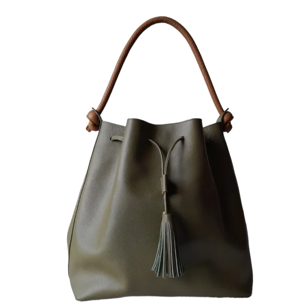 Bolso de mano de cuero en jade oliva para damas