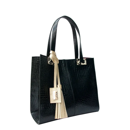 Sara Damen Tasche aus schwarzem Reptilleder