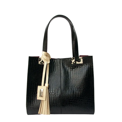 Sara Damen Tasche aus schwarzem Reptilleder
