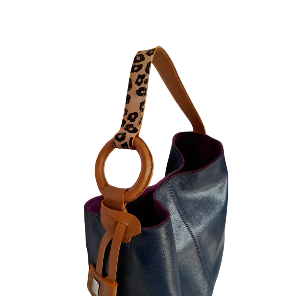 Bolso de mano de cuero azul oscuro para mujeres