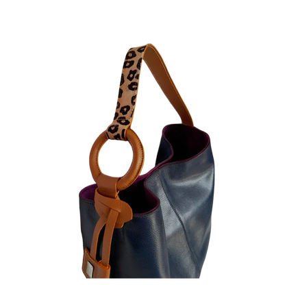 Bolso de mano de cuero azul oscuro para mujeres