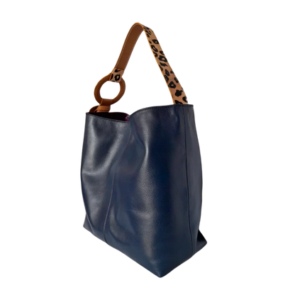 Bolso de mano de cuero azul oscuro para mujeres