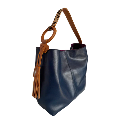 Bolso de mano de cuero azul oscuro para mujeres