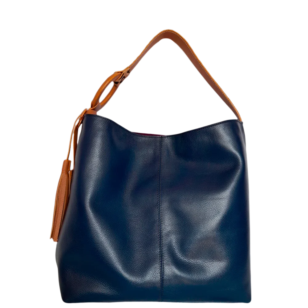 Bolso de mano de cuero azul oscuro para mujeres