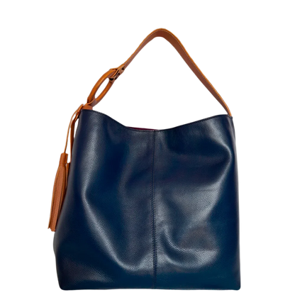 Bolso de mano de cuero azul oscuro para mujeres