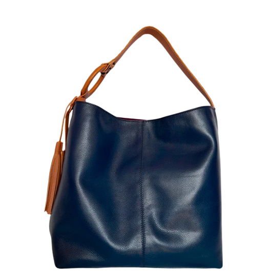 Bolso de mano de cuero azul oscuro para mujeres