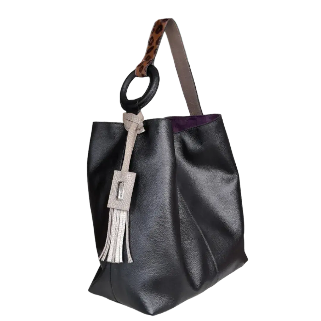 Bolso de mano Nora de cuero negro