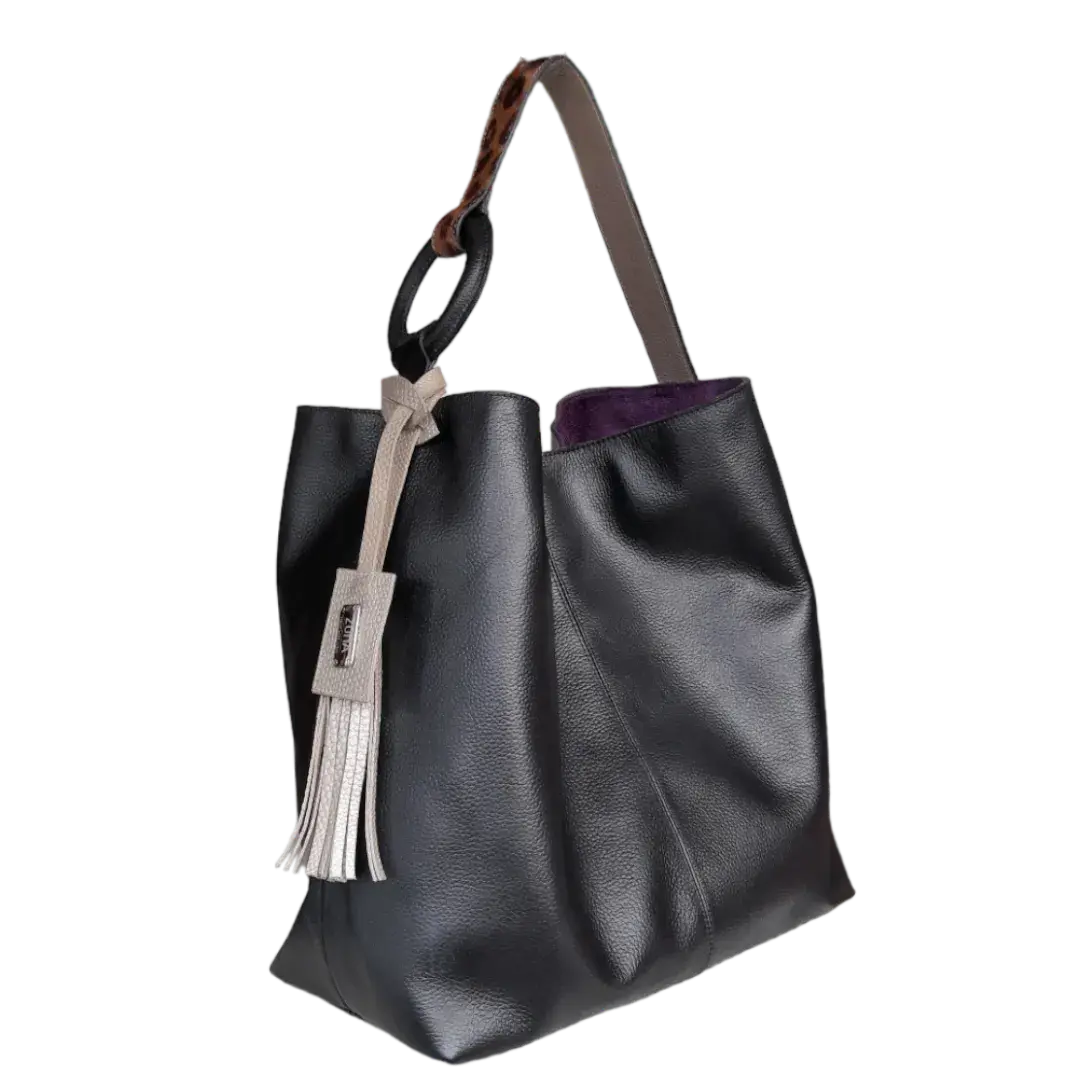 Bolso de mano Nora de cuero negro