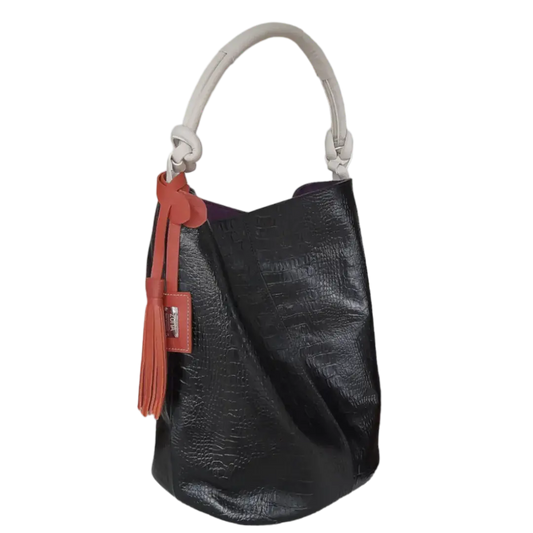 Bolso de mano de piel de reptil para damas Olivia Schwarze