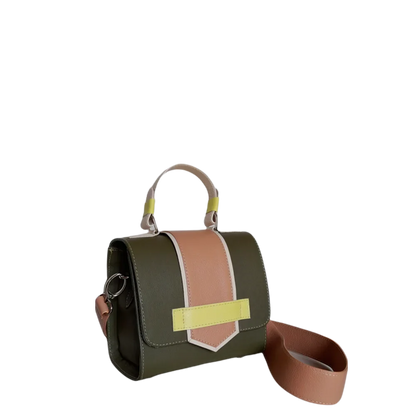 Bolso de mano de cuero verde oliva para damas
