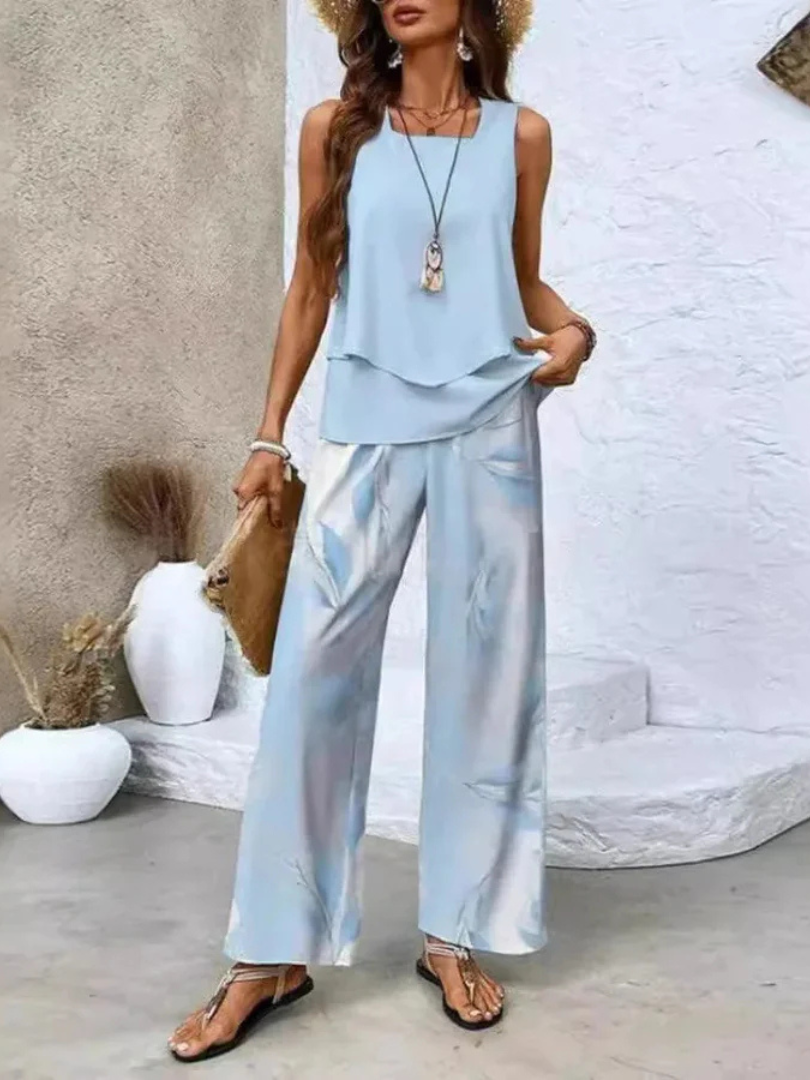 Ovelynra™ | Top sin mangas y pantalones anchos