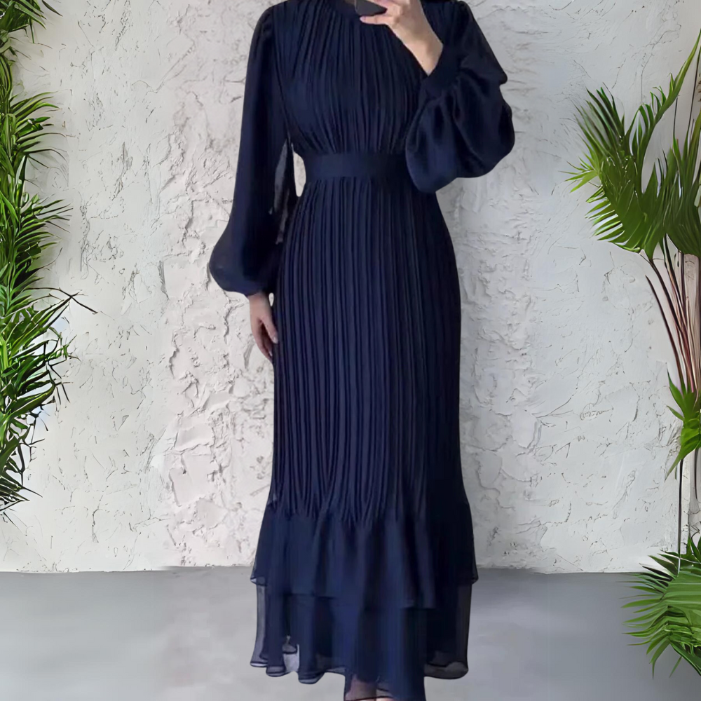 Cami - Chic French Autumn Mesh-Accented Evening Gown