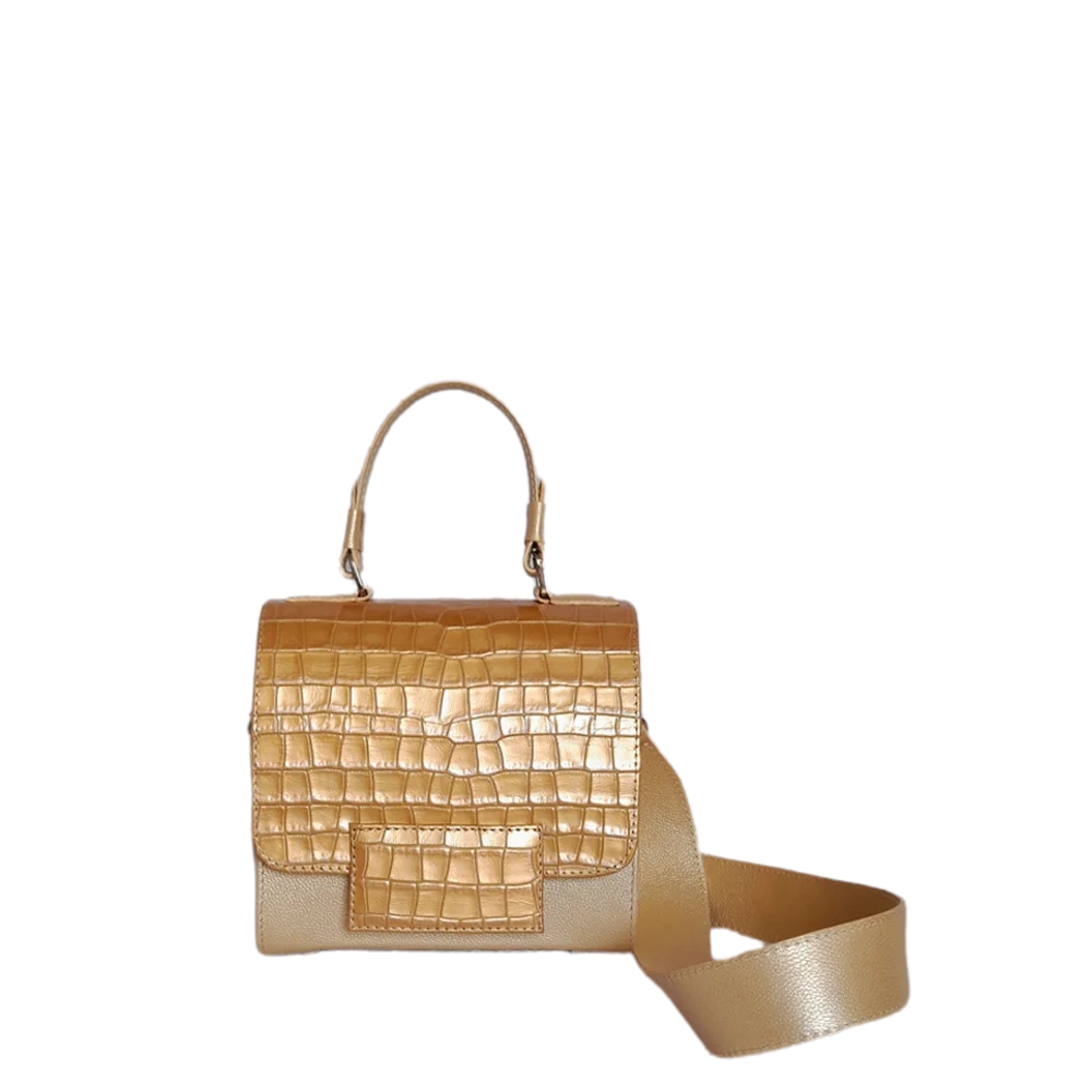 Bolso de mano de cuero para mujer Elizabeth Coquito en aspecto de oro blanco