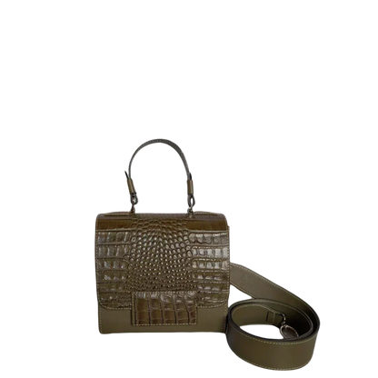 Bolso de mano de cuero para damas Elizabeth Glavial en verde oliva