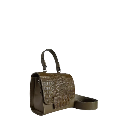 Bolso de mano de cuero para damas Elizabeth Glavial en verde oliva