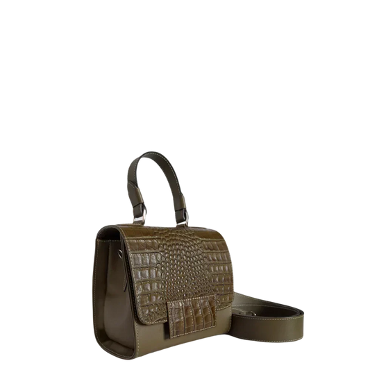Bolso de mano de cuero para damas Elizabeth Glavial en verde oliva