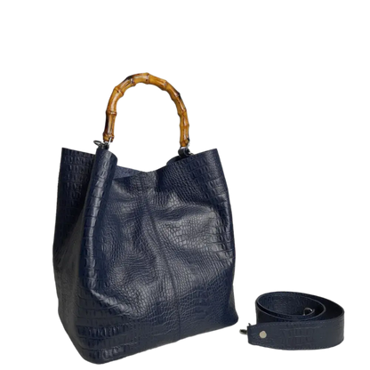 Bolso de mano para damas Claire de piel de reptil azul oscuro