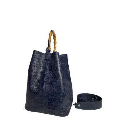 Bolso de mano para damas Claire de piel de reptil azul oscuro