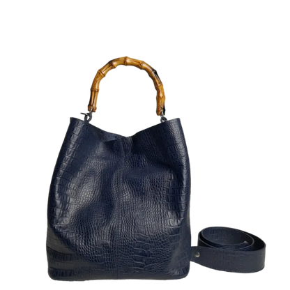 Bolso de mano para damas Claire de piel de reptil azul oscuro
