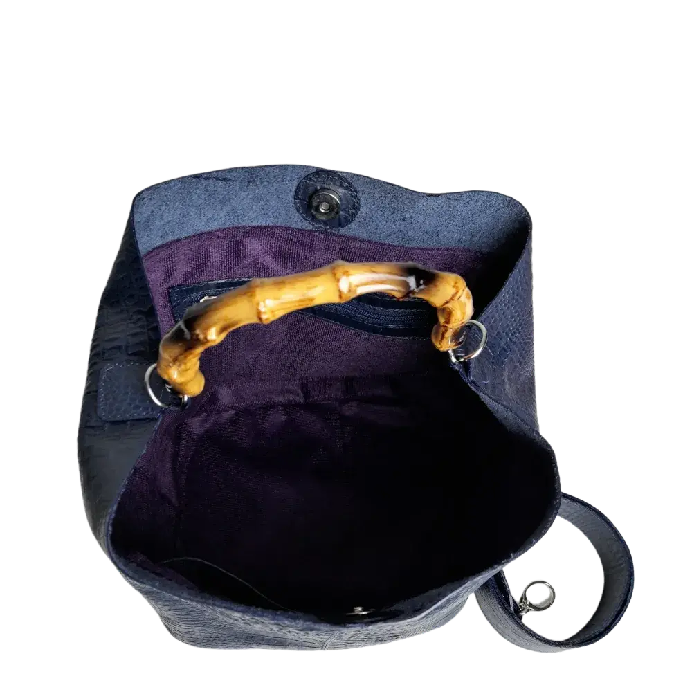 Bolso de mano para damas Claire de piel de reptil azul oscuro