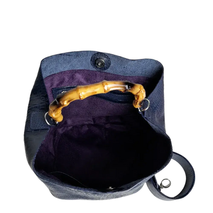 Bolso de mano para damas Claire de piel de reptil azul oscuro