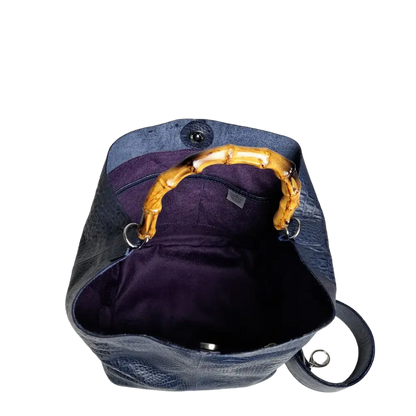 Bolso de mano para damas Claire de piel de reptil azul oscuro