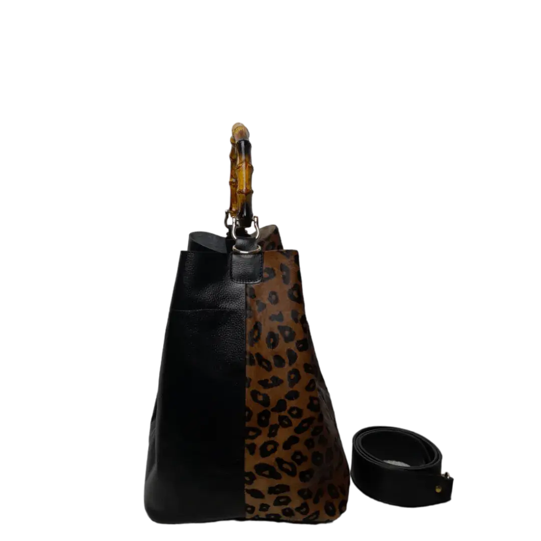 Claire Jaguar y bolso de cuero negro para damas
