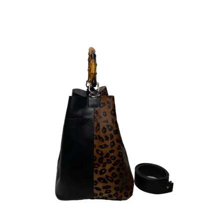 Claire Jaguar y bolso de cuero negro para damas