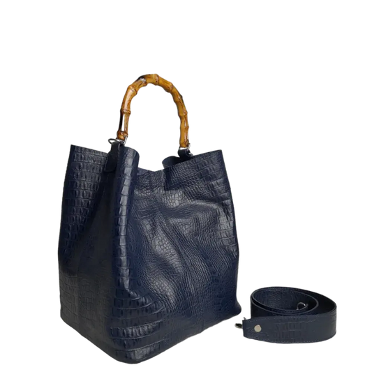 Bolso de mano para damas Claire de piel de reptil azul oscuro