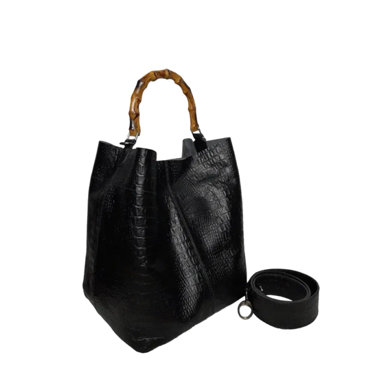Claire Damenhandtasche aus schwarzem Reptilleder