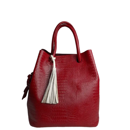 Bolso de mano de cuero rojo para damas con diseño de reptil de Brigitte