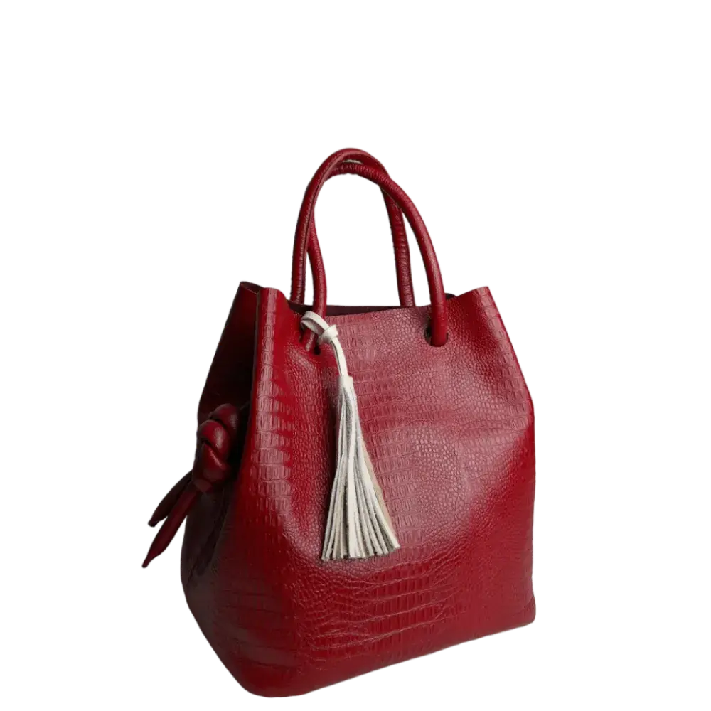 Bolso de mano de cuero rojo para damas con diseño de reptil de Brigitte