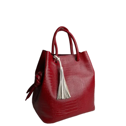 Bolso de mano de cuero rojo para damas con diseño de reptil de Brigitte