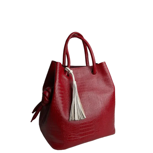 Bolso de mano de cuero rojo para damas con diseño de reptil de Brigitte