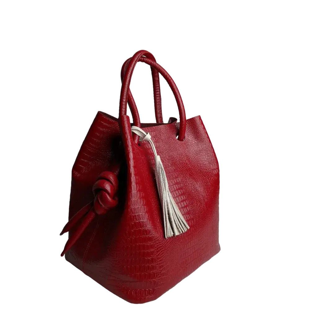 Bolso de mano de cuero rojo para damas con diseño de reptil de Brigitte