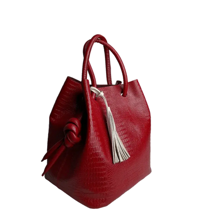 Bolso de mano de cuero rojo para damas con diseño de reptil de Brigitte