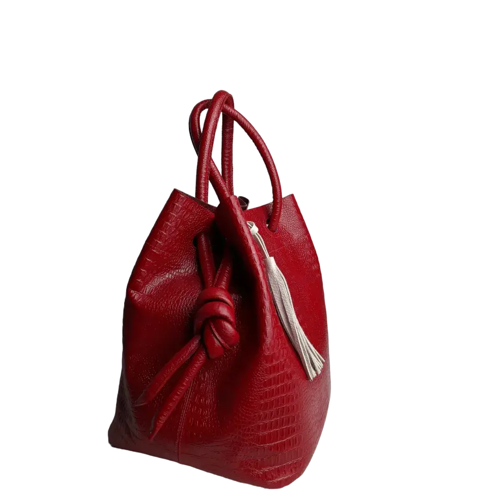 Bolso de mano de cuero rojo para damas con diseño de reptil de Brigitte