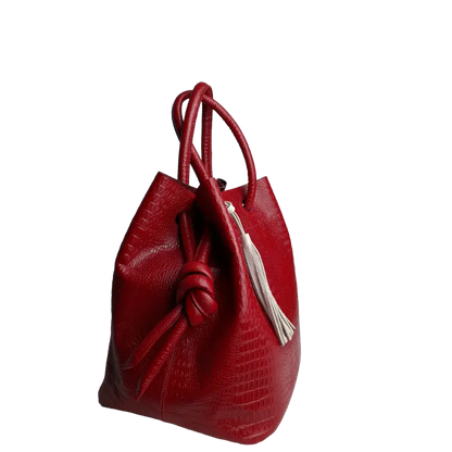 Bolso de mano de cuero rojo para damas con diseño de reptil de Brigitte