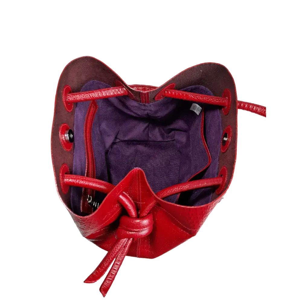 Bolso de mano de cuero rojo para damas con diseño de reptil de Brigitte