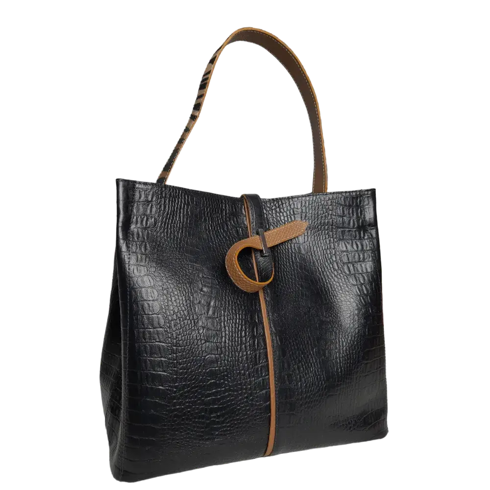Lucy Reptil Bolsa de Mano de Cuero Negra para Damas