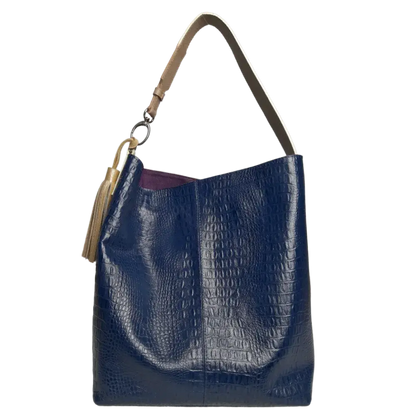 Bolso de mano para mujer Serenity de cuero azul oscuro con estampado de reptil