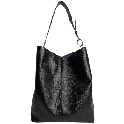 Bolso de Mano de Cuero Negro Serenity Reptil para Mujeres