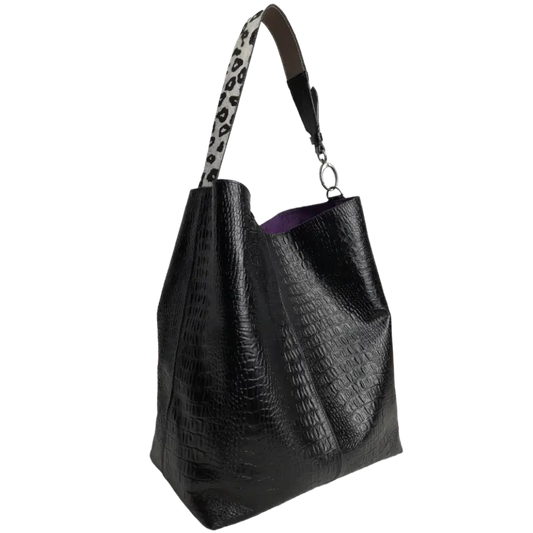 Bolso de Mano de Cuero Negro Serenity Reptil para Mujeres