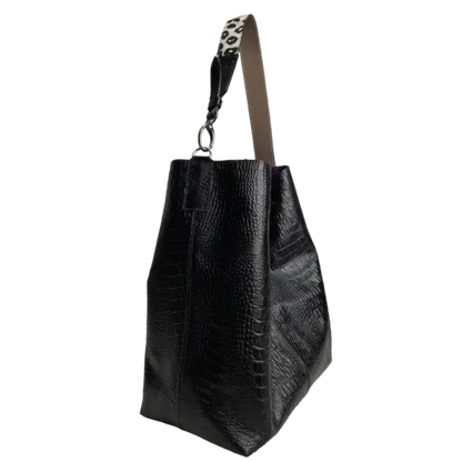 Bolso de Mano de Cuero Negro Serenity Reptil para Mujeres