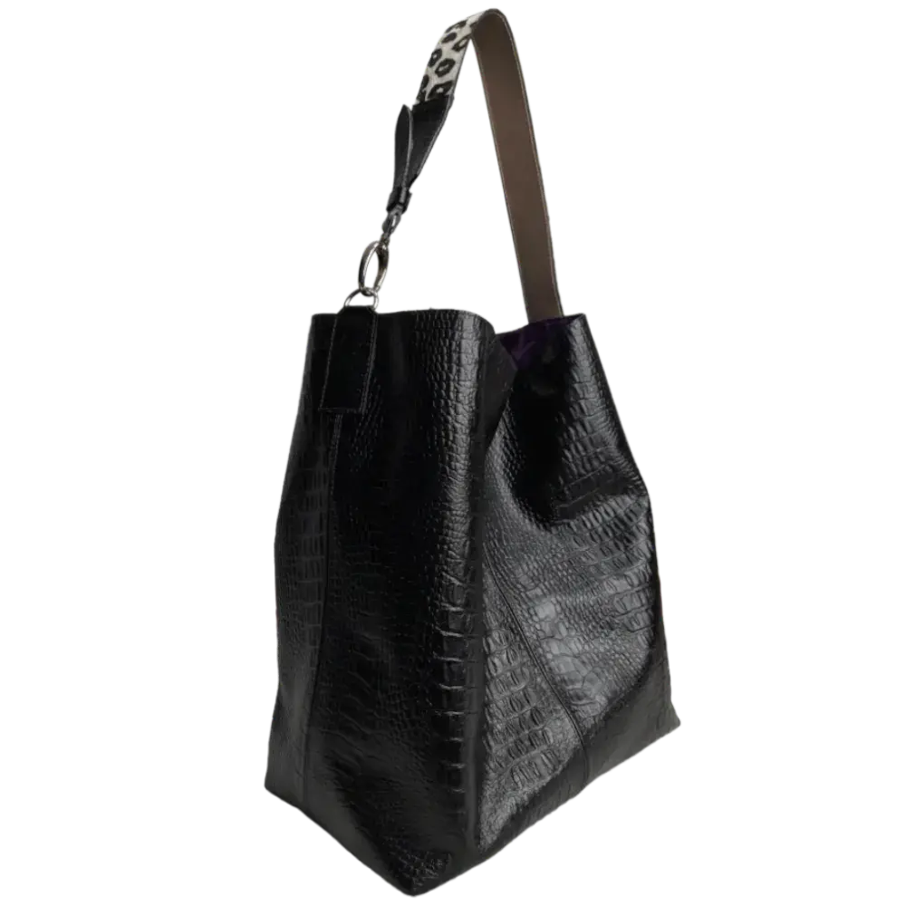 Bolso de Mano de Cuero Negro Serenity Reptil para Mujeres