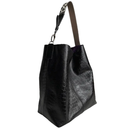 Bolso de Mano de Cuero Negro Serenity Reptil para Mujeres