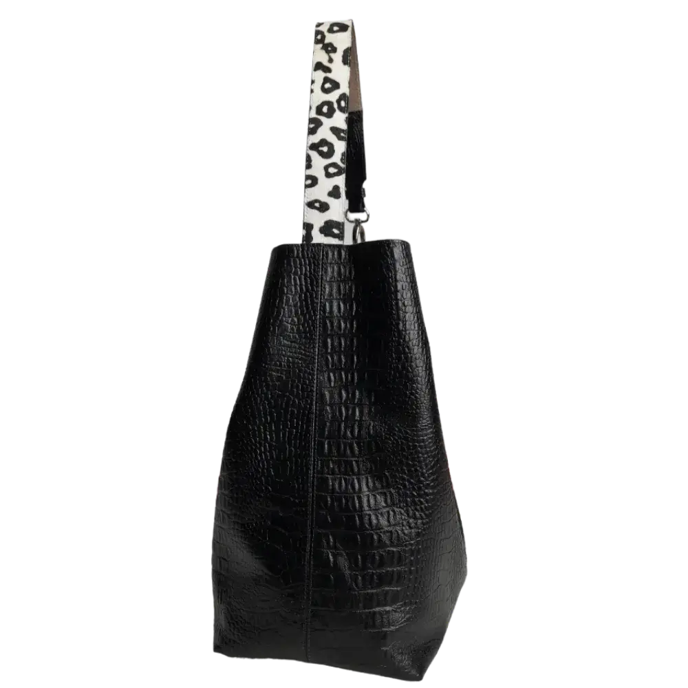 Bolso de Mano de Cuero Negro Serenity Reptil para Mujeres
