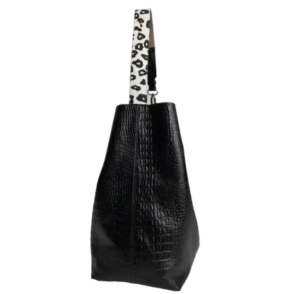 Bolso de Mano de Cuero Negro Serenity Reptil para Mujeres