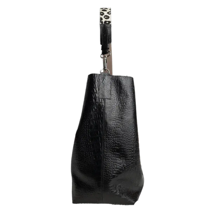 Bolso de Mano de Cuero Negro Serenity Reptil para Mujeres