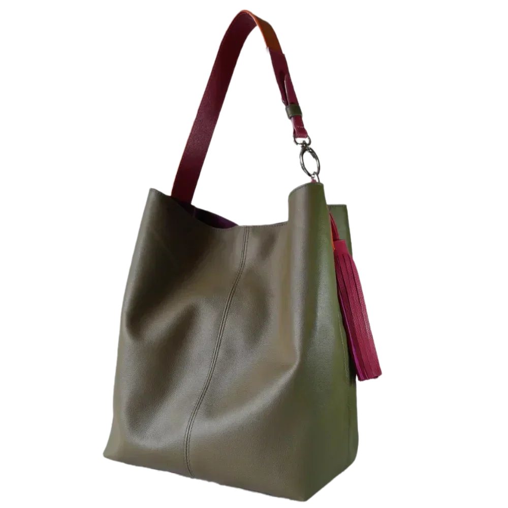 Bolso de mano de cuero para mujer en verde oliva Serenity